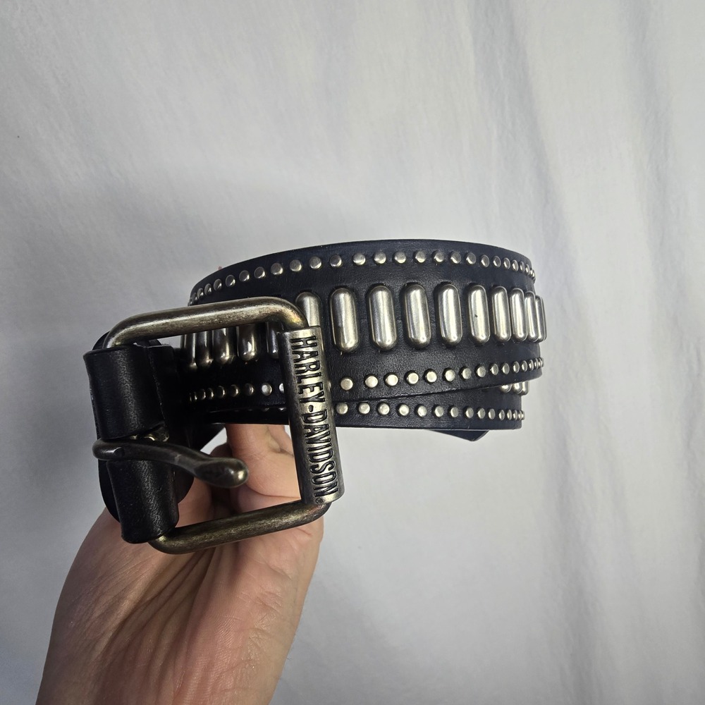 Harley Davidson Studded Leather Belt Mens 36 Black Silver Biker Moto Rockstar
